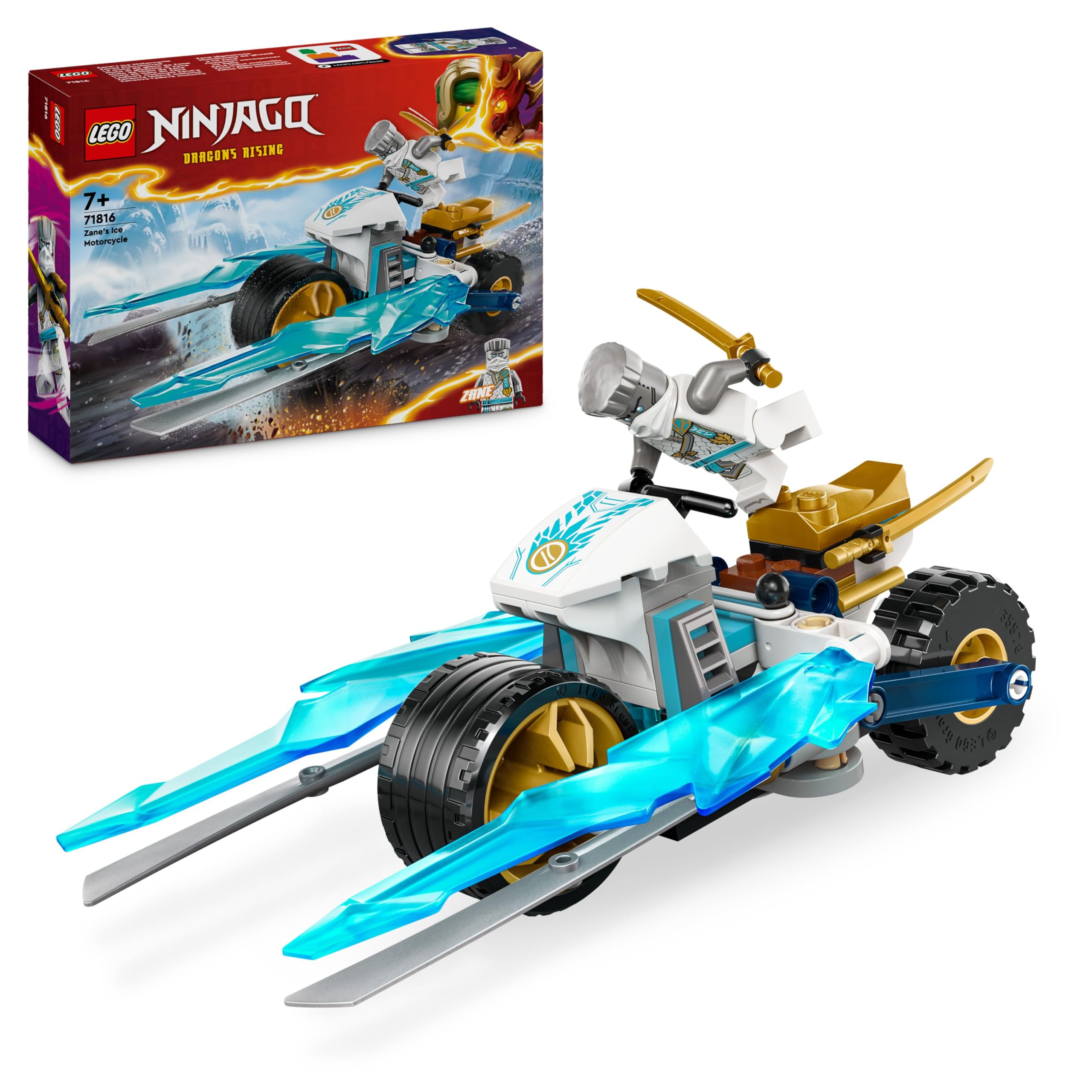 LEGO NINJAGO Zanes Eismotorrad, Ninja-Spielset mit 1 Minifigur, Action-Spielzeug, baubares kleines Fahrzeug für Kinder, Geschenk für Jungen und Mädchen ab 7 Jahren 71816 Angebot bei HelloDeals