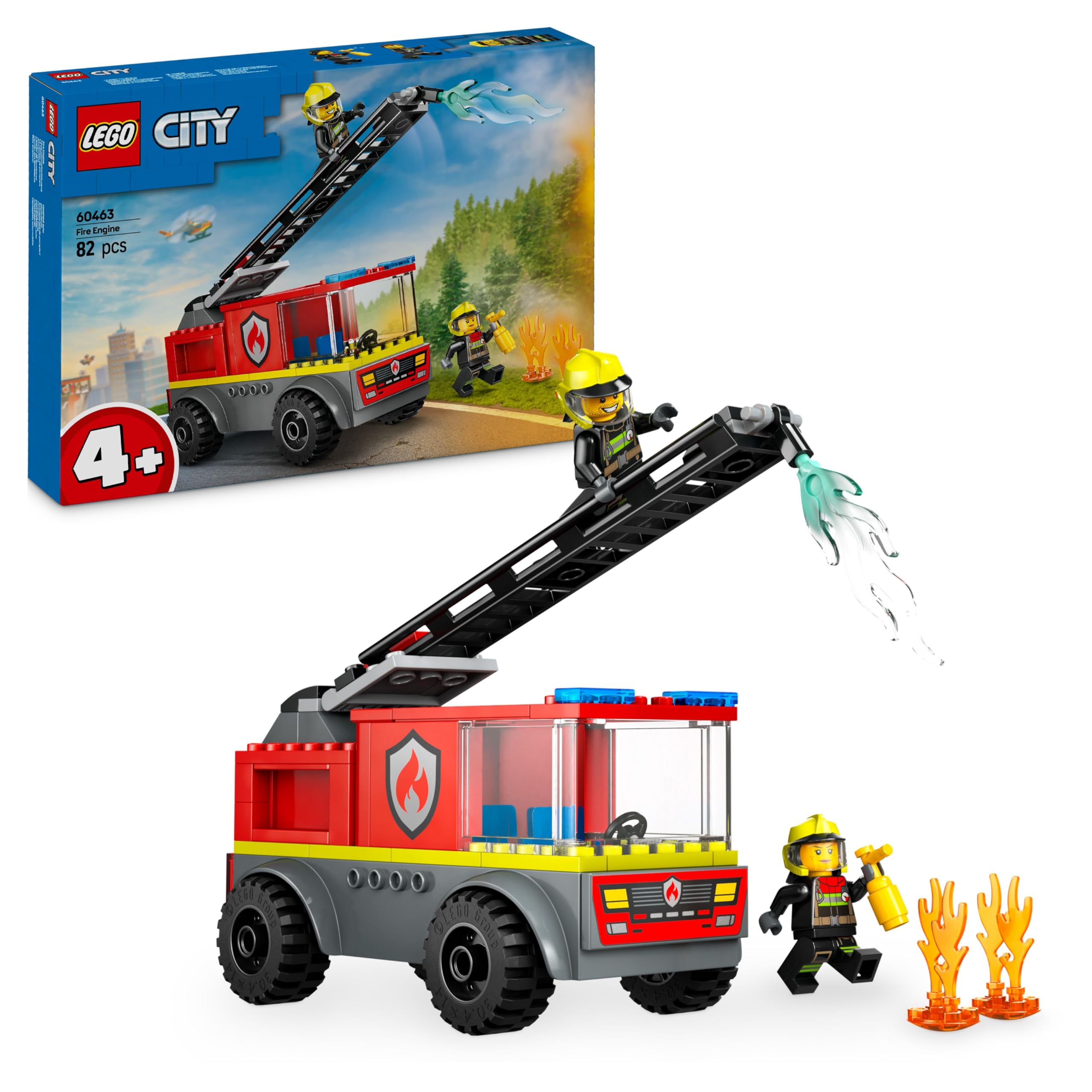 LEGO City Feuerwehrleiterfahrzeug - Feuerwehrauto Spielzeug mit 2 Feuerwehrmann Minifiguren für Jungen und Mädchen ab 4 Jahren - Lernspielzeug - Geschenk für Vorschulkinder 60463 Angebot bei HelloDeals
