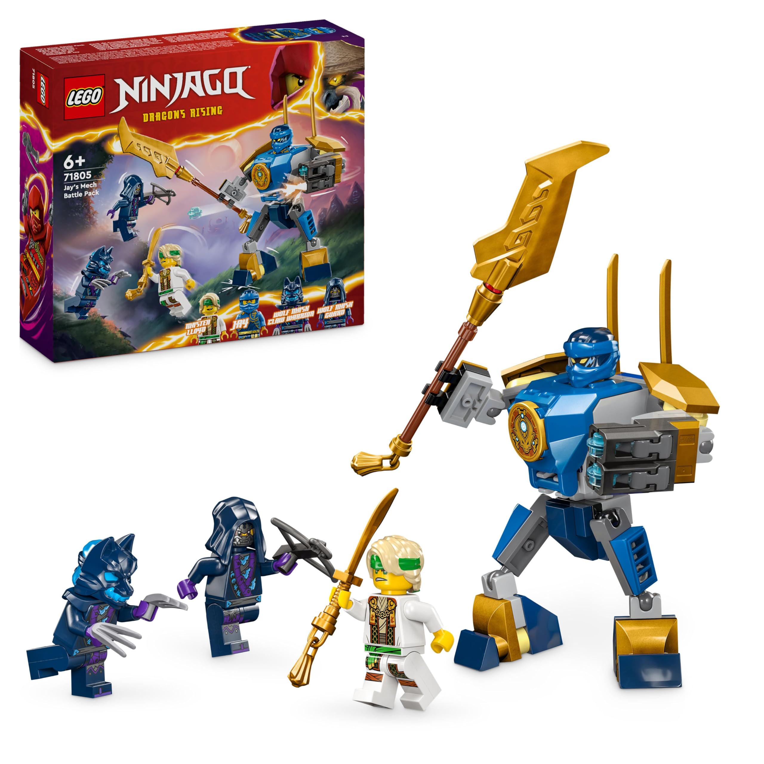 LEGO NINJAGO Jay Battle Mech, Ninja-Spielzeug für Kinder mit Figuren inkl. Jay-Minifigur mit Mini-Katana, Actionfiguren & Mechs, kleines Geschenk für kreative Jungs und Mädchen ab 6 Jahren 71805 Single Angebot bei HelloDeals
