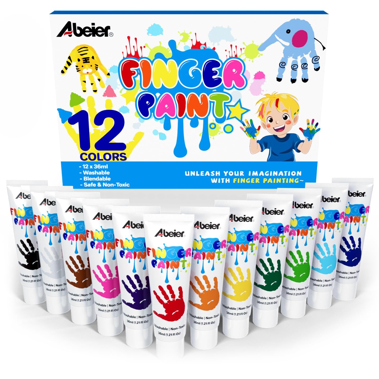 ABEIER Fingerfarben Kinder Ungiftig, Waschfest, 12 x 36ml, Auswaschbar Kleinkinder Fingermalfarben, Kind Farbe für Abdrücke,Sicheres Malzubehör für Kindergarten Schule Frühes Lernen, zu Hause 12 colors 36 ml (1er Pack) Angebot bei HelloDeals