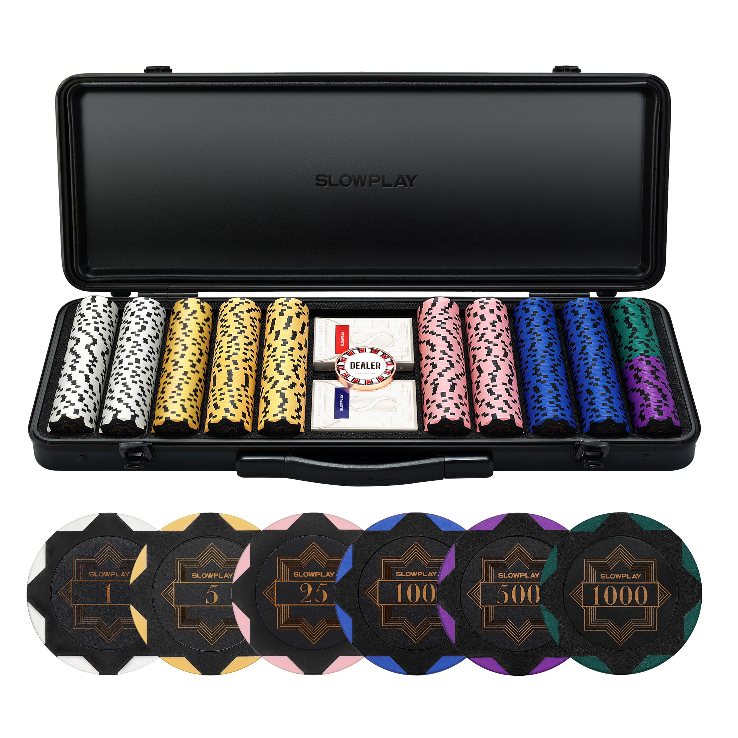 SLOWPLAY Nash 14g Ton Pokerchips-Set für Texas Hold’em, 500 STK [mit Werten] Verfügt über einen hochwertigen Chipkoffer mit besonders robuster Polycarbonat-Schale, Pokerspieler 500pcs Nummerierte Angebot bei HelloDeals