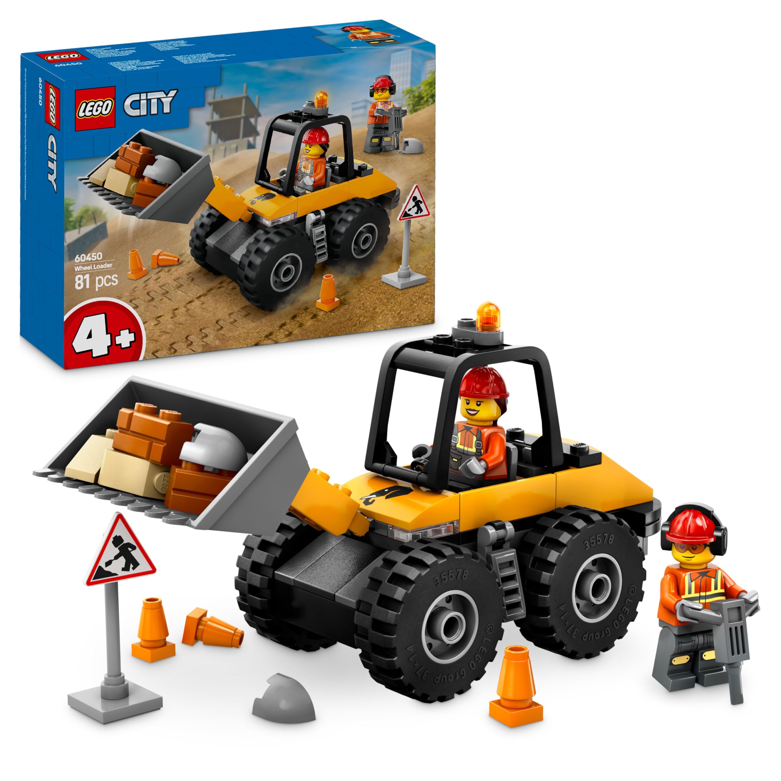LEGO City Radlader - Spielzeugbagger für Kleinkinder, Mädchen und Jungen ab 4 Jahren - Fahrzeug Spielset - Montessori Geschenkideen für die Vorschule - Set mit 2 Bauarbeiter Minifiguren 60450 Angebot bei HelloDeals