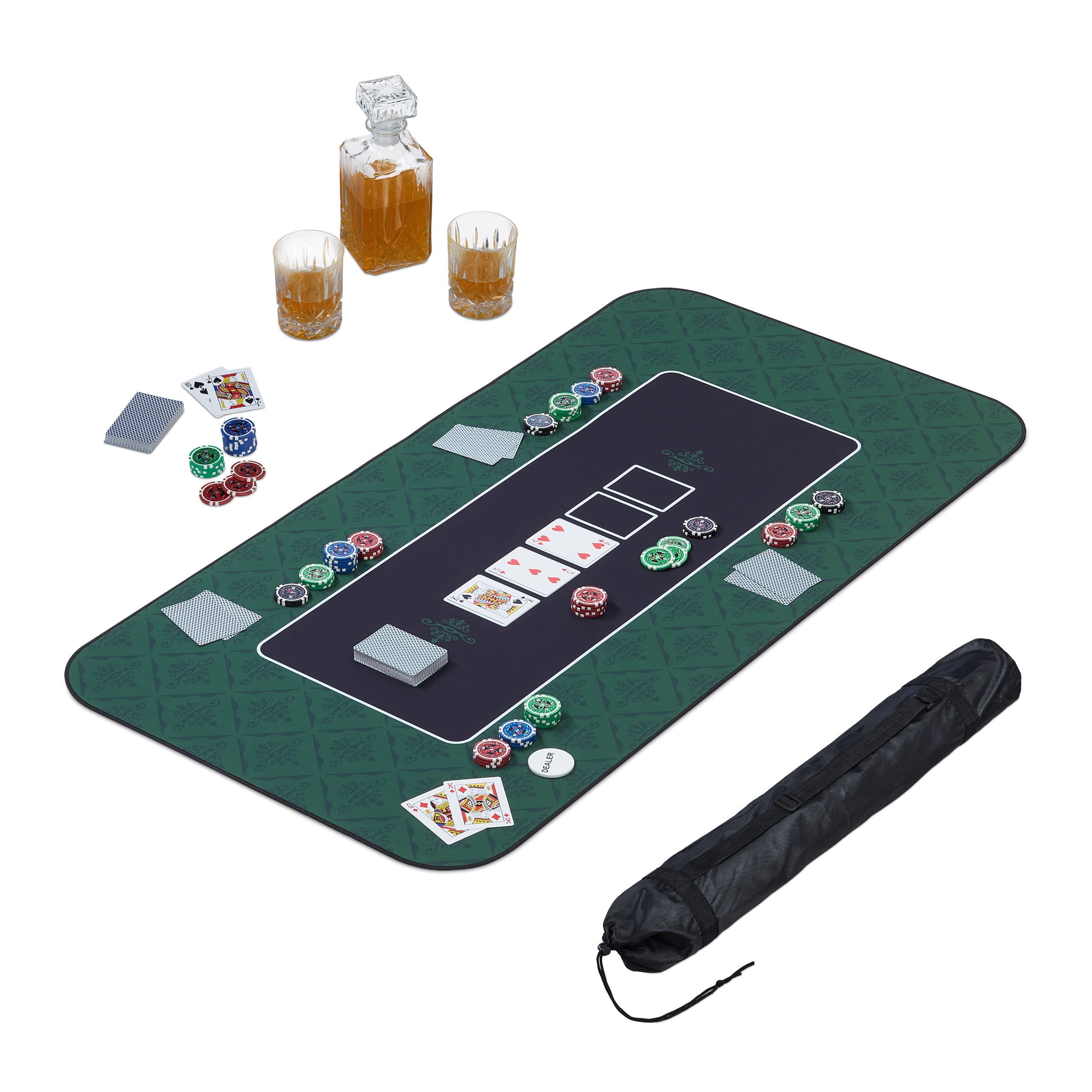 Relaxdays Pokermatte 120 x 60 cm, Texas Holdem, Pokertischauflage groß, rutschhemmend, Polyester, Pokerzubehör, grün Angebot bei HelloDeals