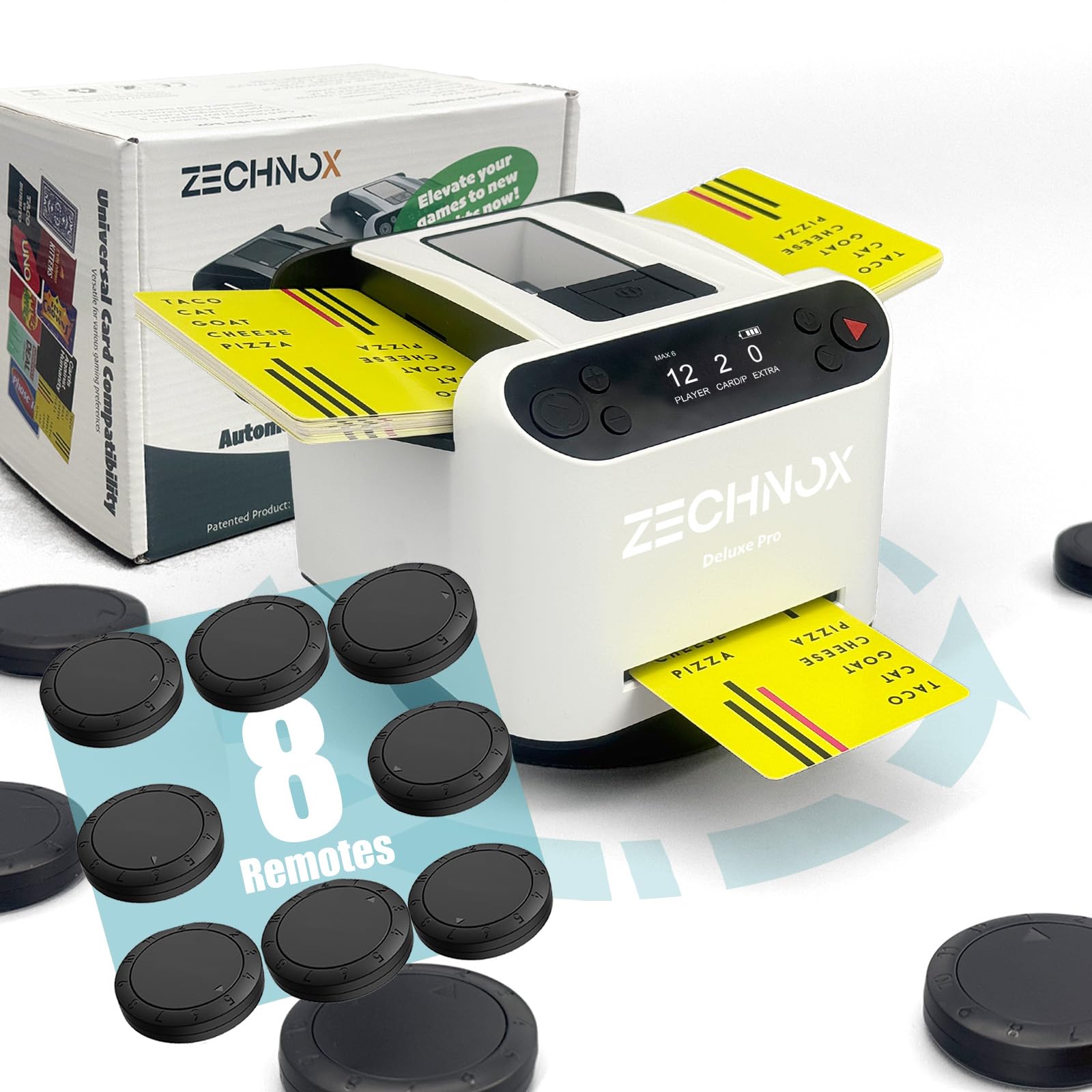 ZechnoX Automatische Kartenmischer und Kartensender mit 8 Fernbedienungen,geeignet für alle Kartenspiele,360 Grad Drehen Lässt,extrem leise,wiederaufladbar,für bis zu 12 Spieler (EU-Weiß Pro) Angebot bei HelloDeals