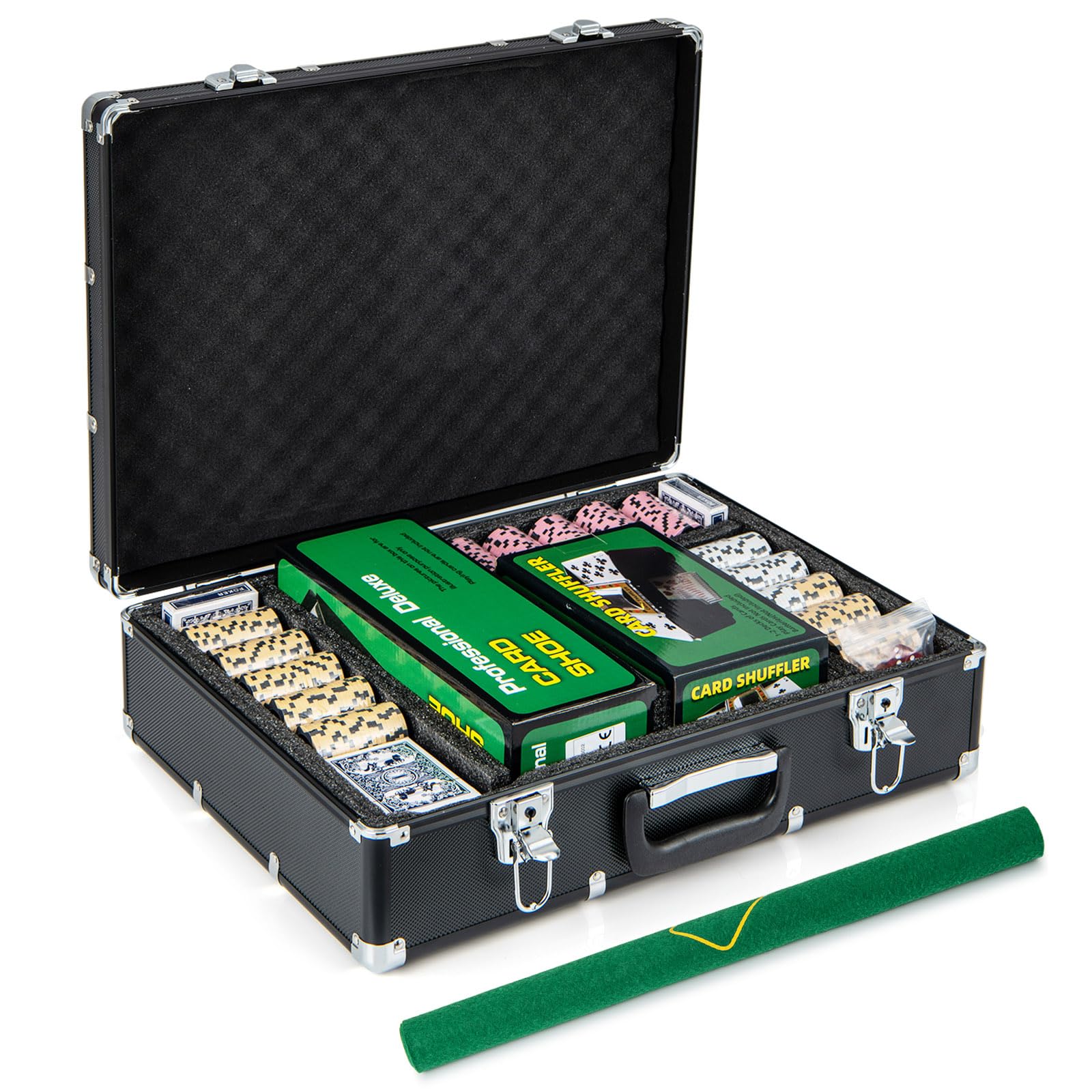 COSTWAY Pokerset 600 Chips, Pokerkoffer mit 6 Kartendeck, 5 Würfel, Dealer Button, Matte, Kartenmischer & Kartengeber, Aluminium Kasino Poker Komplett Set abschließbar, Profi Texas Hold'em (600 pcs) Angebot bei HelloDeals