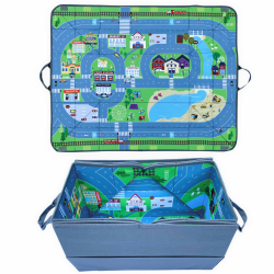HECKBO 4-in-1 Auto Organizer und Spielteppich - Kinder Spielzeug-Aufbewahrungsbox - Faltbare Spielmatte mit Straßenmotiv - Sichere Befestigung im Auto, 91cm x 72cm Angebot bei HelloDeals