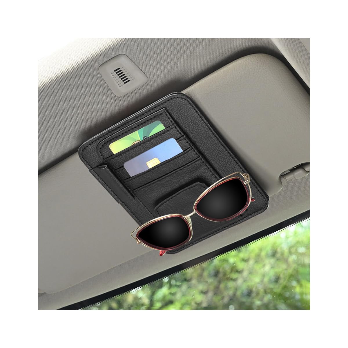 CGEAMDY Auto-Sonnenblende-Organizer, Kartenhalter Einstellbare Sonnenblende Organizer, Auto Multifunktionale Aufbewahrungstasche Für Sonnenbrillen, Bankkarten(Schwarz) Angebot bei HelloDeals