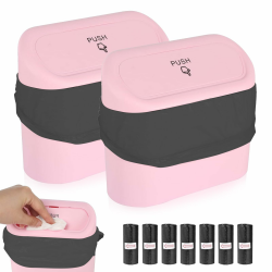 SXCCNW Auto Mülleimer, 2 Stück mit 105 Auto Müllsäcken, Klein Mini Auto Mülleimer mit Deckel für Familie, Büro, Küche & Auto - Rosa Angebot bei HelloDeals