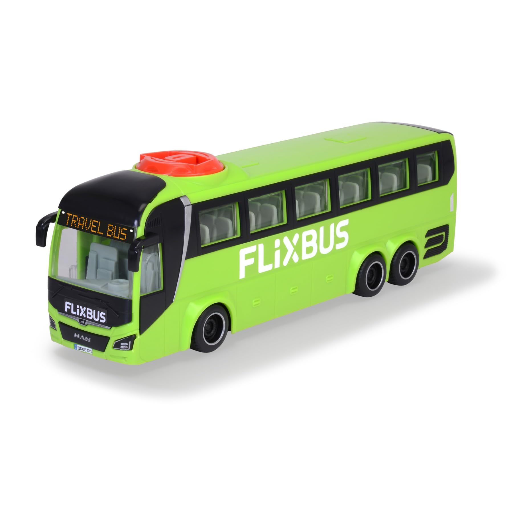 Dickie Toys MAN FlixBus Grün (26,5 cm) - Lenkbarer Bus Spielzeug mit Freilauf & öffnenden TüRen - Lizenzierte Spielzeugautos für Kinder ab 3 Jahren - Reise-Autobus zum Spielen - 203744015 Angebot bei HelloDeals