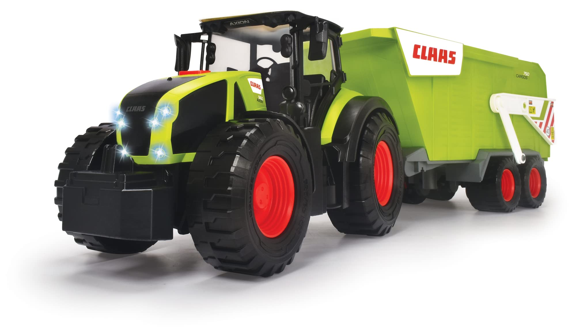 Dickie Toys CLAAS Traktor mit Anhänger (64 cm) - Traktor Spielzeug ab 3 Jahren mit Freilauf, Licht & Sound, Kippfunktion & Heckklappe - Bauernhof Spielzeug für Kinder, inkl. Batterien - 203739004 Single Angebot bei HelloDeals