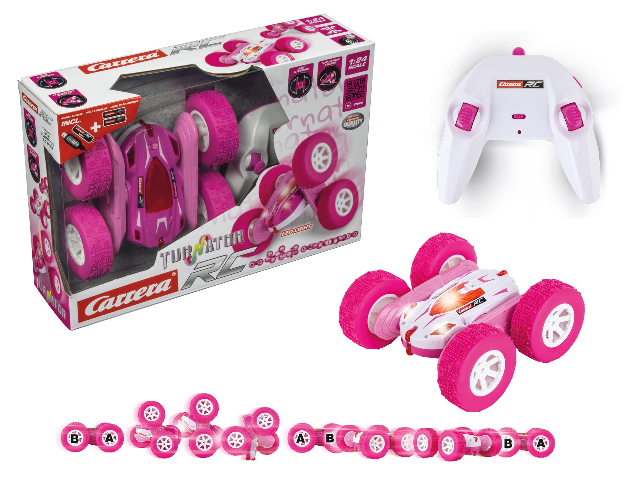 Carrera RC 2,4GHz Mini Turnator Pink I ferngesteuertes Auto ab 6 Jahren I Elektro-Mini-Car inkl. Fernbedienung, Akku & Batterien I Spielzeug für Kinder und Erwachsene für drinnen & draußen Angebot bei HelloDeals