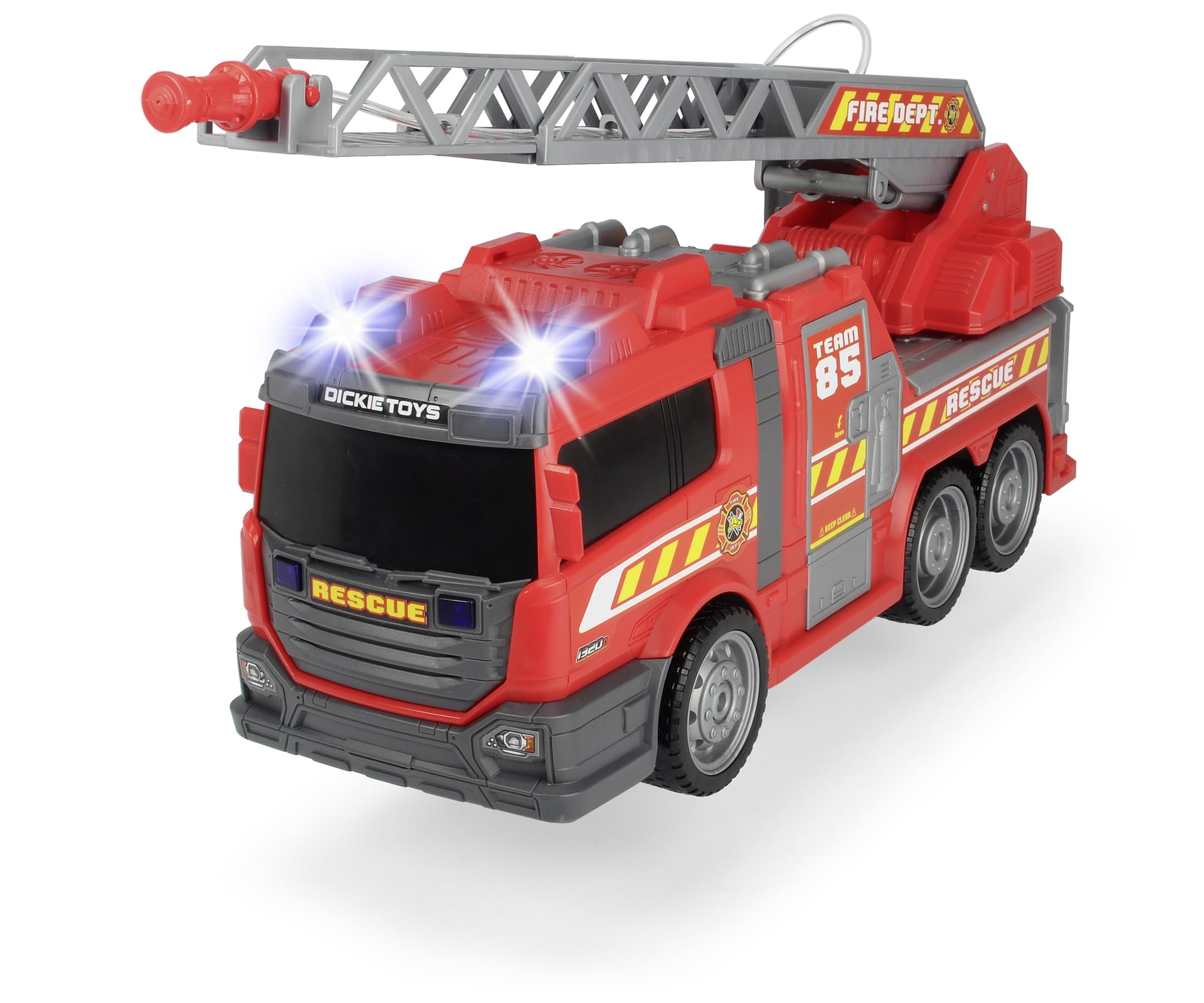 DICKIE 203308371 Toys Fire Fighter, Feuerwehrauto, Spielzeugauto, Feuerwehr, mit Wasserspritzfunktion, Leiter, Seitenpanel zum Öffnen, Licht & Sound, inkl. Batterien, 36 cm groß, ab 3 Jahren Angebot bei HelloDeals