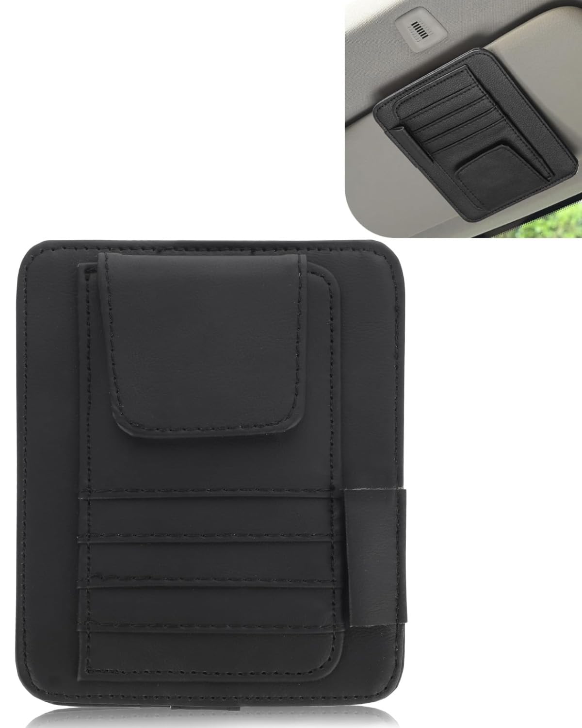 BNREOZA 1 Stück Auto-Sonnenblenden-Organisator, Sonnenblenden-Organisator-Clip, Brillenhalter-Clip mit Aufbewahrungsbox, Innenraum-Aufbewahrungstasche, Sonnenbrillen-Organisator, Karte (schwarz) Angebot bei HelloDeals