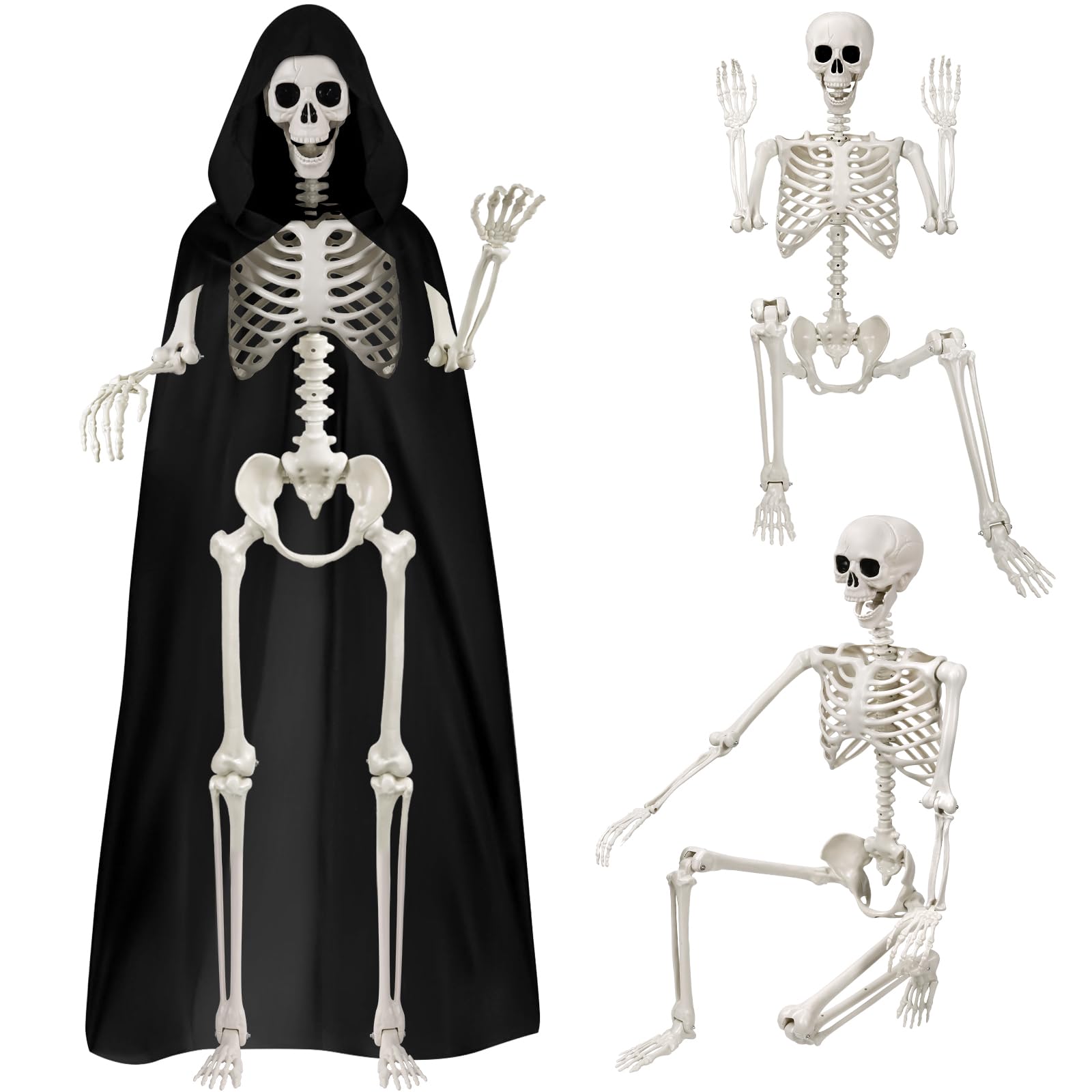 DTYDECLE 1 Stück 165cm Halloween Bewegliches Skelett, Ganzkörper Lebensgroßes Skelett mit Mantel Realistische Menschliche Skelette mit beweglichen Gelenken für Halloween Outdoor Party Dekoration Angebot bei HelloDeals