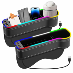 techextra 2 Stück Aufbewahrungsbox für Auto, Auto Organizer Vorne Mittelkonsole, Autositz Gap Organizer, Mittelkonsole Lückenfüller, mit Getränkehalter, 2 USB-Anschluss, 7-Farbigen Licht Angebot bei HelloDeals