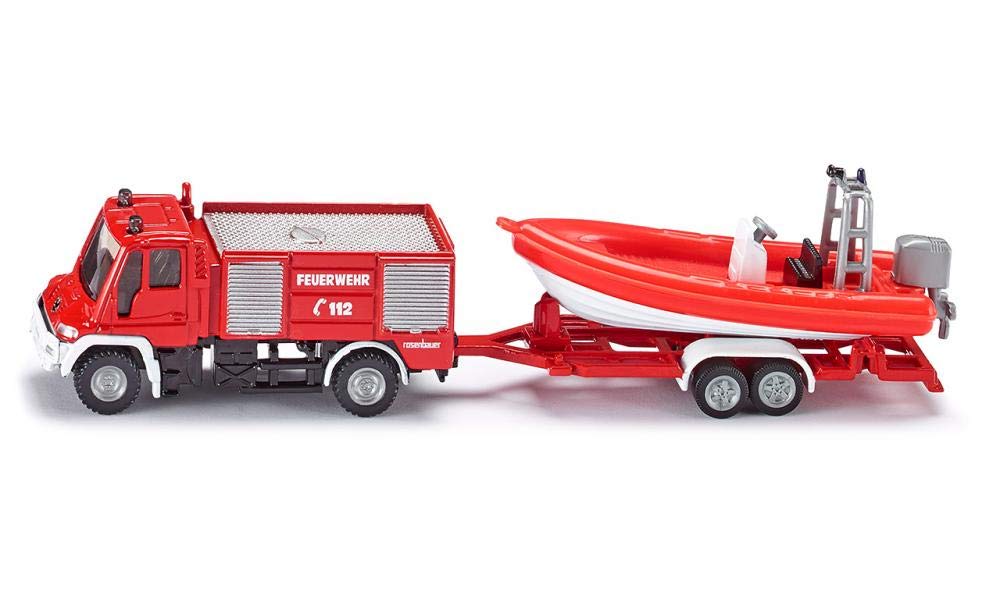 siku 1636, Feuerwehr Unimog mit Boot, Metall/Kunststoff, Rot, Schwimmfähiges Boot Unimog Pompiers mit Boot Angebot bei HelloDeals