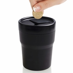 Kleingeld Aufbewahrung,Münzhalter Auto,Münzhalter Für Auto,Universeller Auto-Münzhalter Für Getränkehalter,Schwarze PVC-Mini-Stifthalterbox Für Autohalter,Becherhalter,Kompatibel Mit Den Meisten Angebot bei HelloDeals