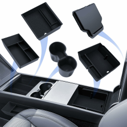 LANTU 5 Pcs Zubehör für Tesla Model Y 2025 Juniper Mittelkonsole Organizer, Silikon Organizer Tray, Armlehne Aufbewahrungsbox, Versteckte Box und Getränkehalter (Beflockung) Center Organizer 5pcs Angebot bei HelloDeals