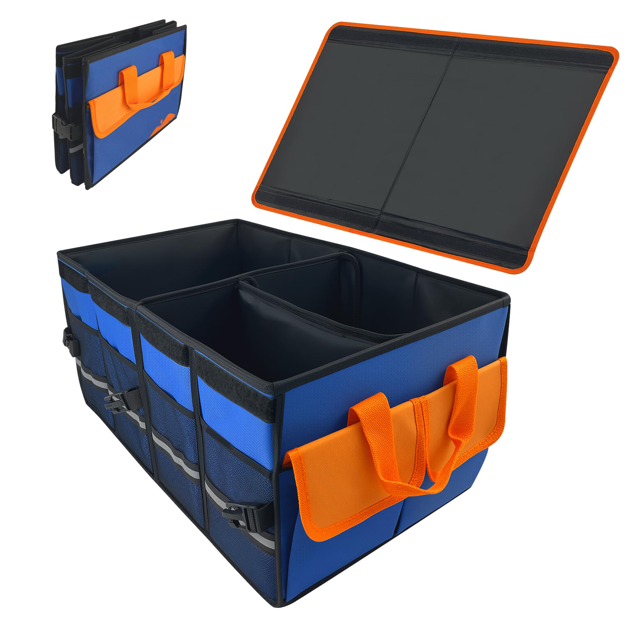 Premium Auto Kofferraumtasche mit Deckel, Praktisch 600D Oxfordstoff Kofferraum Organizer, Wasserdicht Rutschfest Autotasche mit Griffe, Platzsparend Kofferraumbox für Auto/Camping/Lagerung (54L) Angebot bei HelloDeals