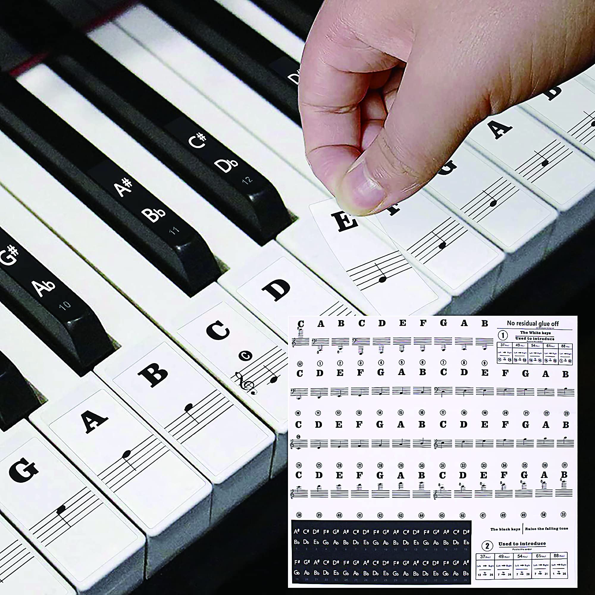 Klavier Keyboard Aufkleber, 49/54/61/88 Piano Sticker Komplettsatz für schwarze + weisse Tasten, Klaviertasten Aufkleber für Kinder und Anfänger, Transparent Entfernbar Angebot bei HelloDeals