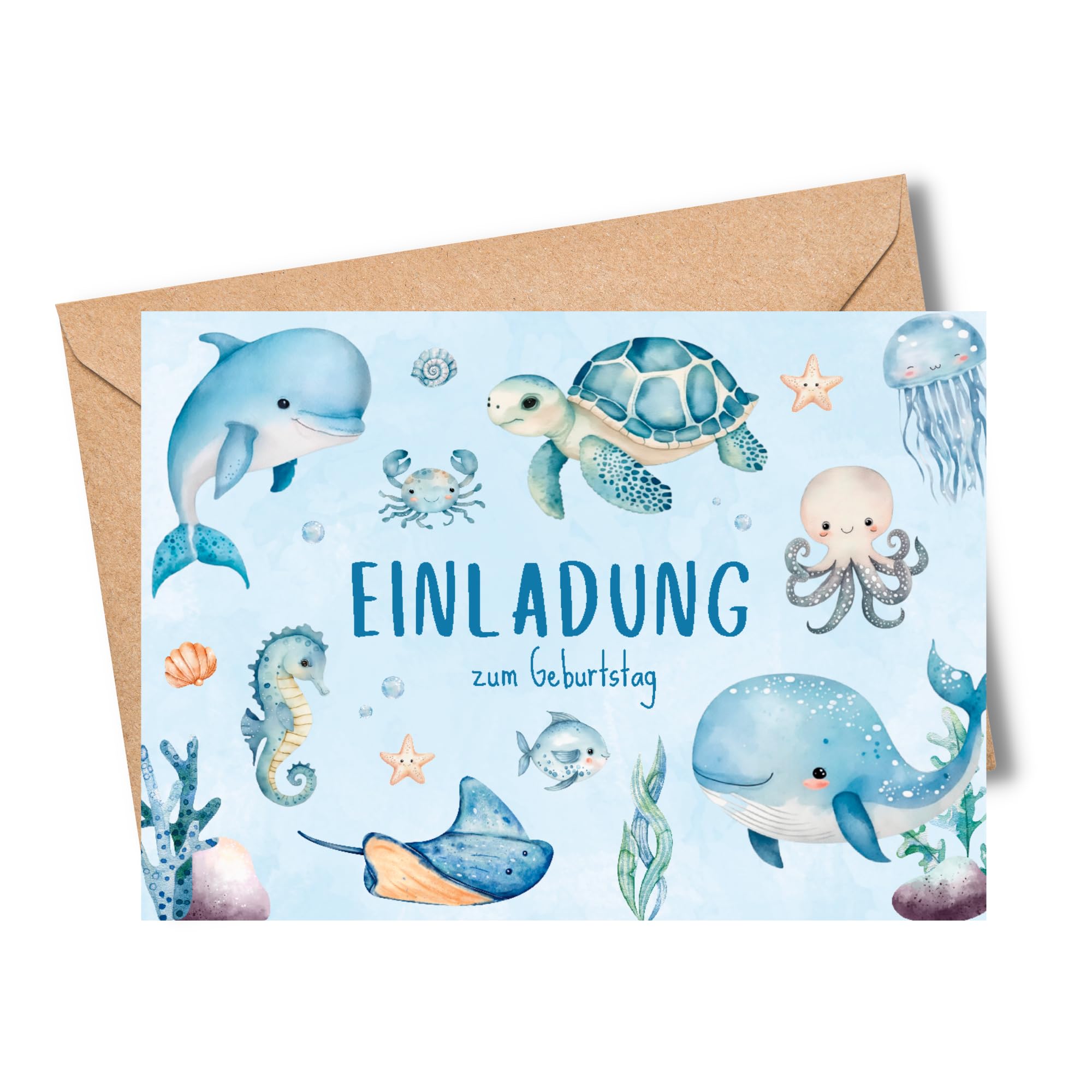 MeinBaby123® 10 Einladungskarten Kindergeburtstag Unterwasserwelt für Jungs und Mädchen | Geburtstagseinladungen für Kinder inkl. 10 Briefumschläge | Premium Qualität (Unterwasserwelt) Angebot bei HelloDeals