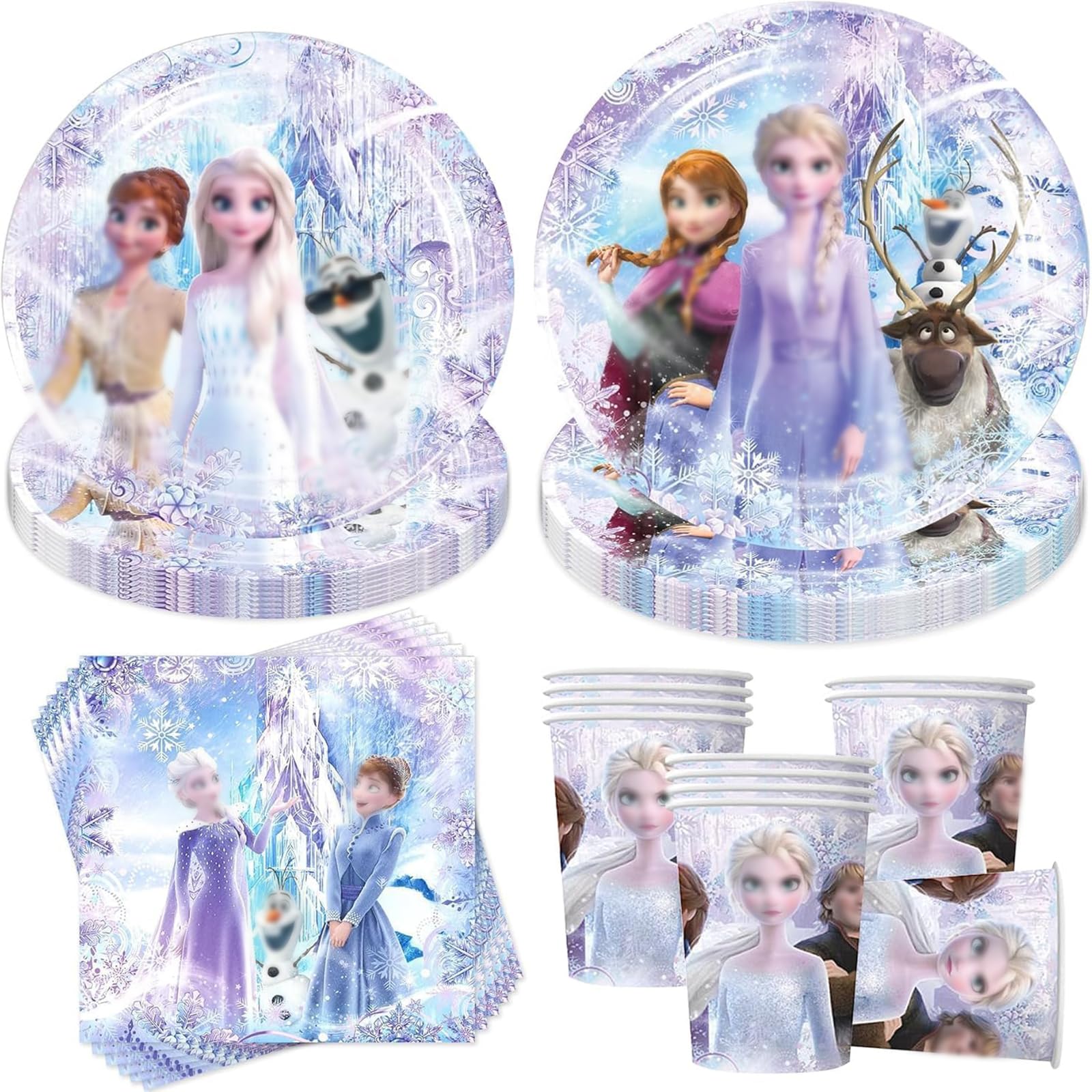 50 Stück Partygeschirr Set,Kindergeburtstag Partygeschirr,Geburtstag Party Geschirr Set,Geburtstag Deko,Deko Partyzubehör Pappteller Set,Mit Teller Becher Servietten,Party Geschirr für 10 Gäste Schneestil Aa Angebot bei HelloDeals