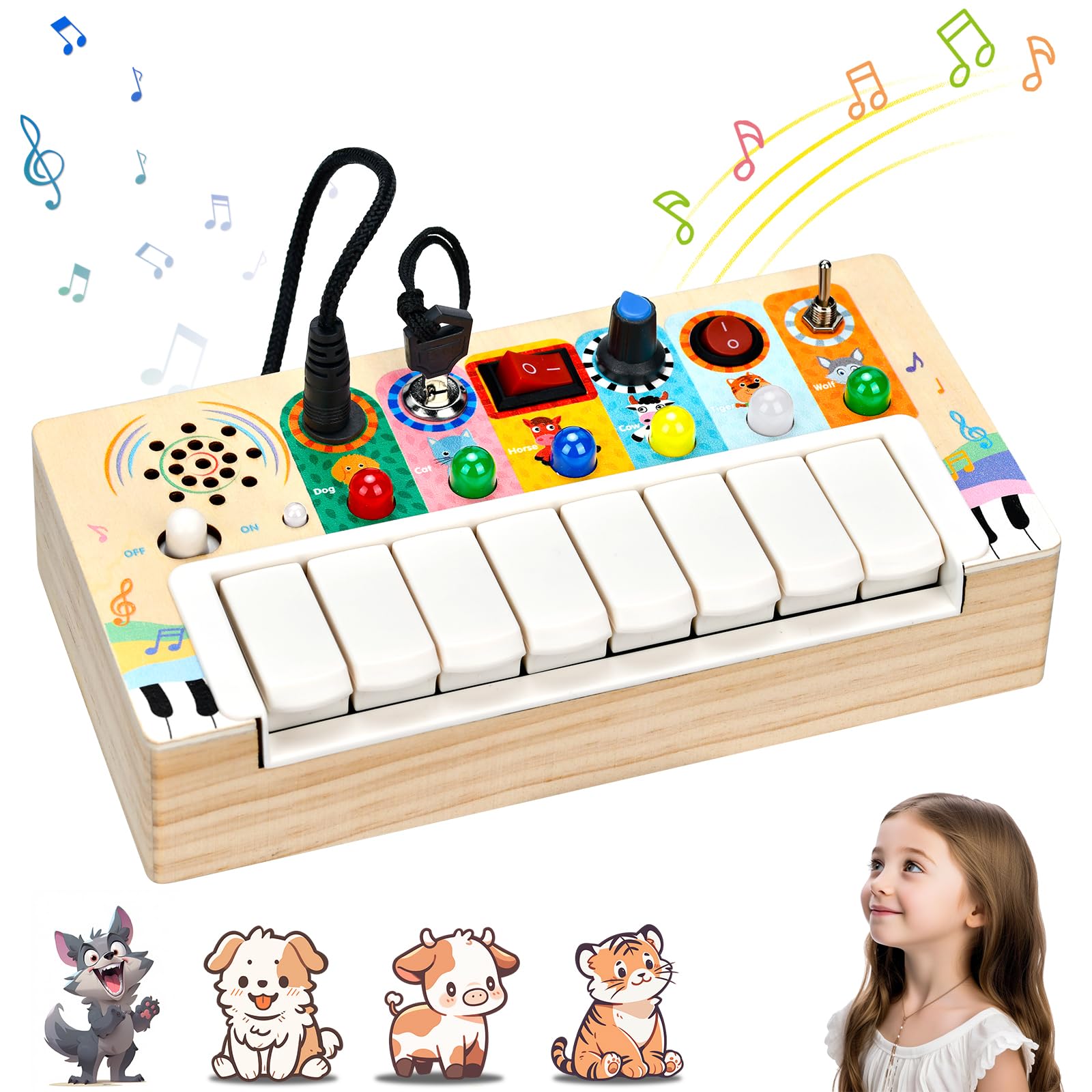 Montessori Spielzeug ab 1 jahr mit Musik led Lichtschalter Activity Board busy board Elektronisches Klavier Motorikspielzeug ab 2 3 4 Jahre, Lernspielzeug für Jungen und Mädchen Weihnachten Geburtstag Angebot bei HelloDeals