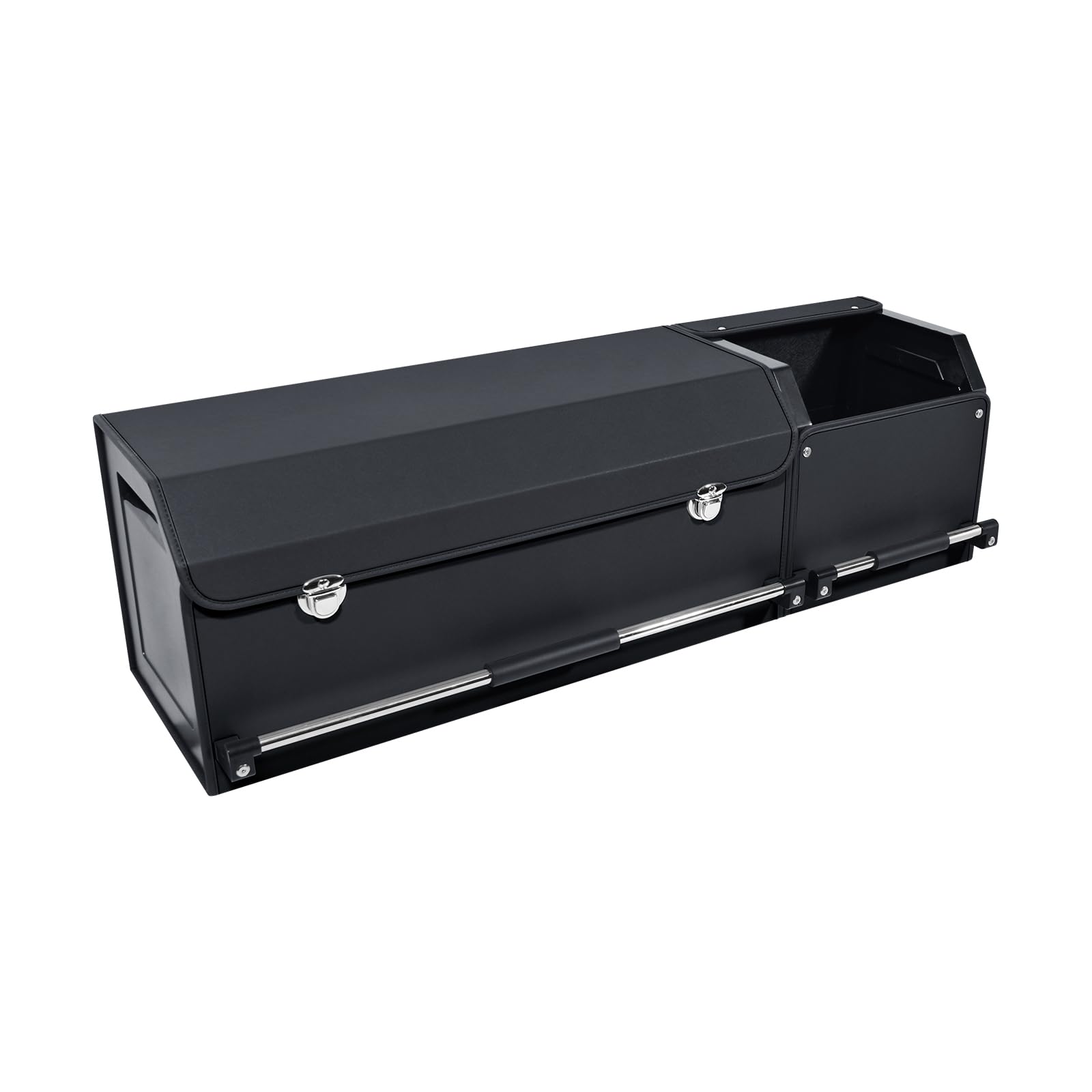XCF Auto Kofferraum Organizer mit Deckel – 2-in-1 Modulares XXL-Kofferraumtasche, Multifunktionaler Aufbewahrungsbox aus Leder, ABS-verstärkter Rahmen & Push-Pull-Griff (104x29x31cm, Schwarz) (72+32)*29*31cm Schwarz Angebot bei HelloDeals