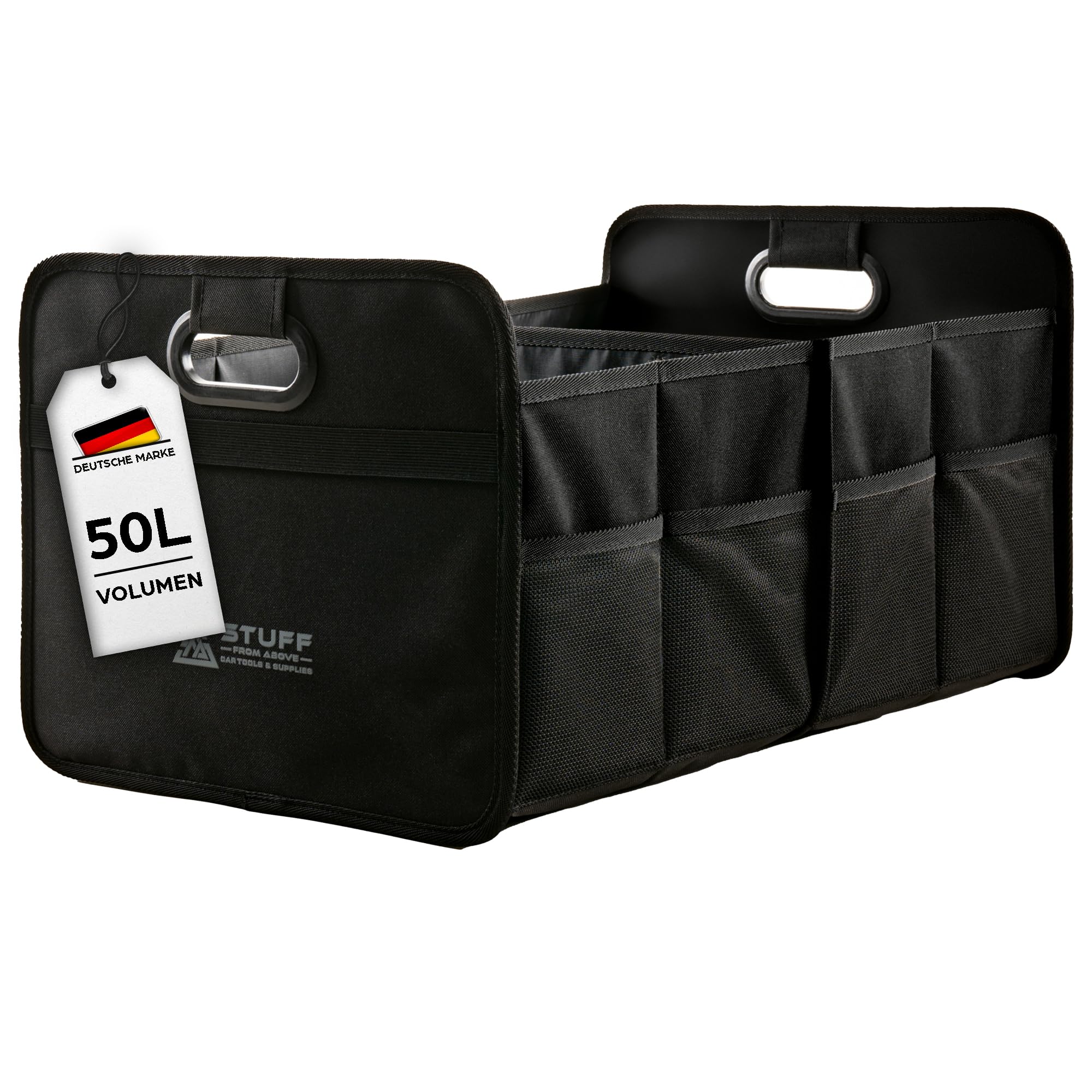 stuff from above Auto Organizer in schwarz - Kofferraumtasche - (57x35x30cm) - Antirutsch durch Klett - Kofferraum Camping Box - Große Autotasche - Zubehör Tasche - Kofferraumbox - auch für Kinder Angebot bei HelloDeals