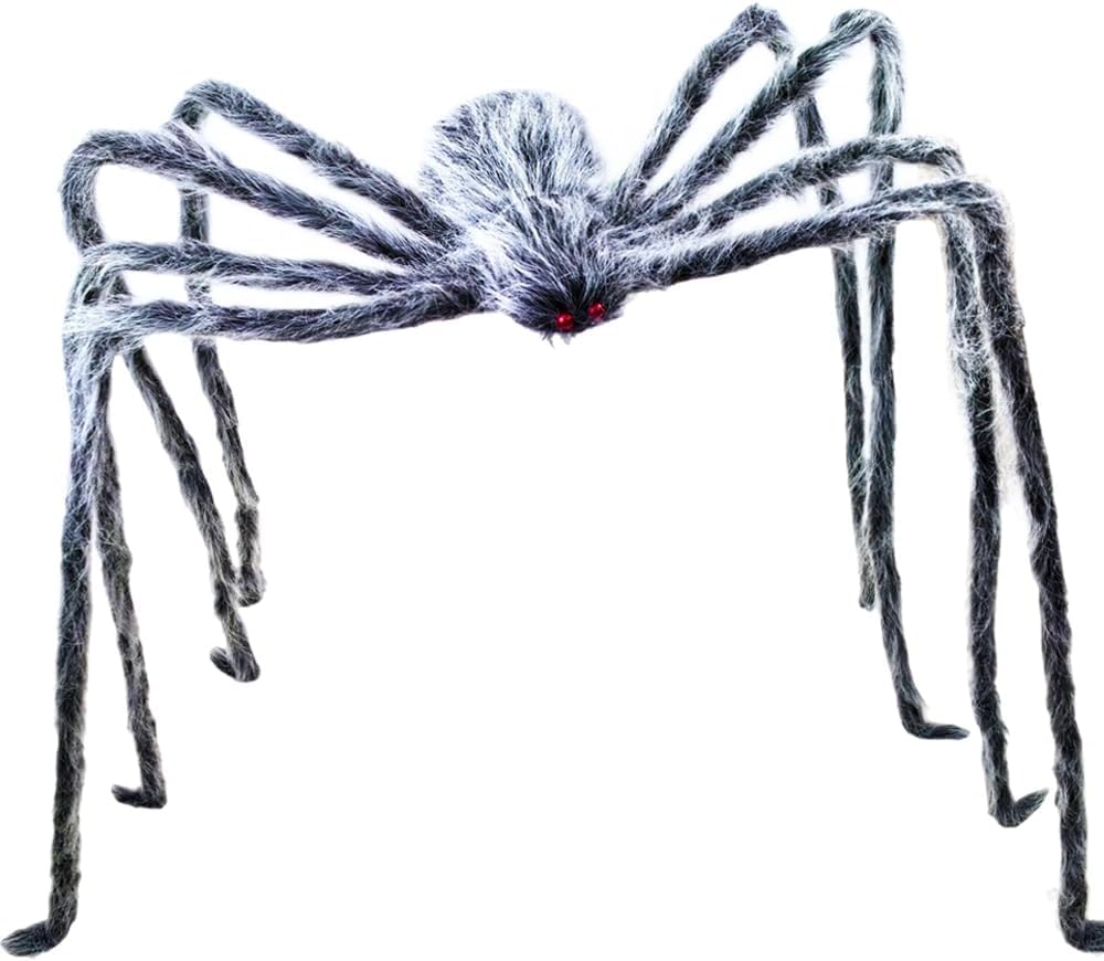 2 Meter Haarige Spinnen Dekoration Halloween, 200cm Groß Gruselige Spinnen Gefälschte Grau Haarige, Riese 2M Realistische Riesig Spinne mit Roten Augen Deko für Außen Innen Party, Garten, Spukhäuser Angebot bei HelloDeals