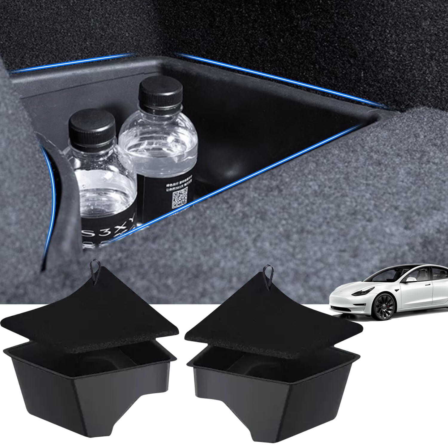 Arcoche Rear Trunk Organizer Kofferraumtaschen Hinteren für Tesla Model 3 Highland, Kofferraum-Organizer Hinten Aufbewahrungsbehälter Koffer Hinten for 2025 2024 Tesla Model 3 Highland Zubehör 2 PC Fit Model 3 Highland Angebot bei HelloDeals