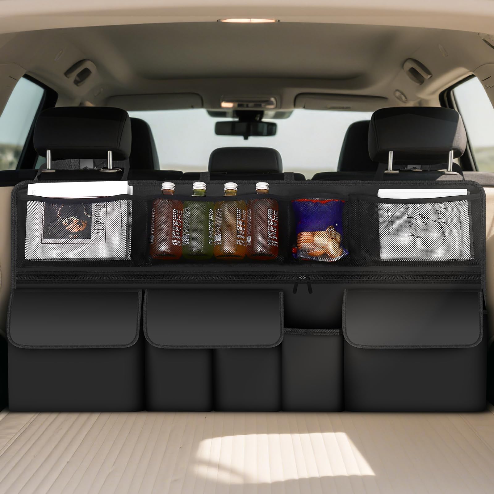 BAVATEE Auto Kofferraum Organizer, Autotasche Kofferraumtasche mit 9 Taschen, Kofferraumtasche Auto mit Klettverschluss, 105 x 51 cm Kofferraum Organizer, Schwarz Angebot bei HelloDeals