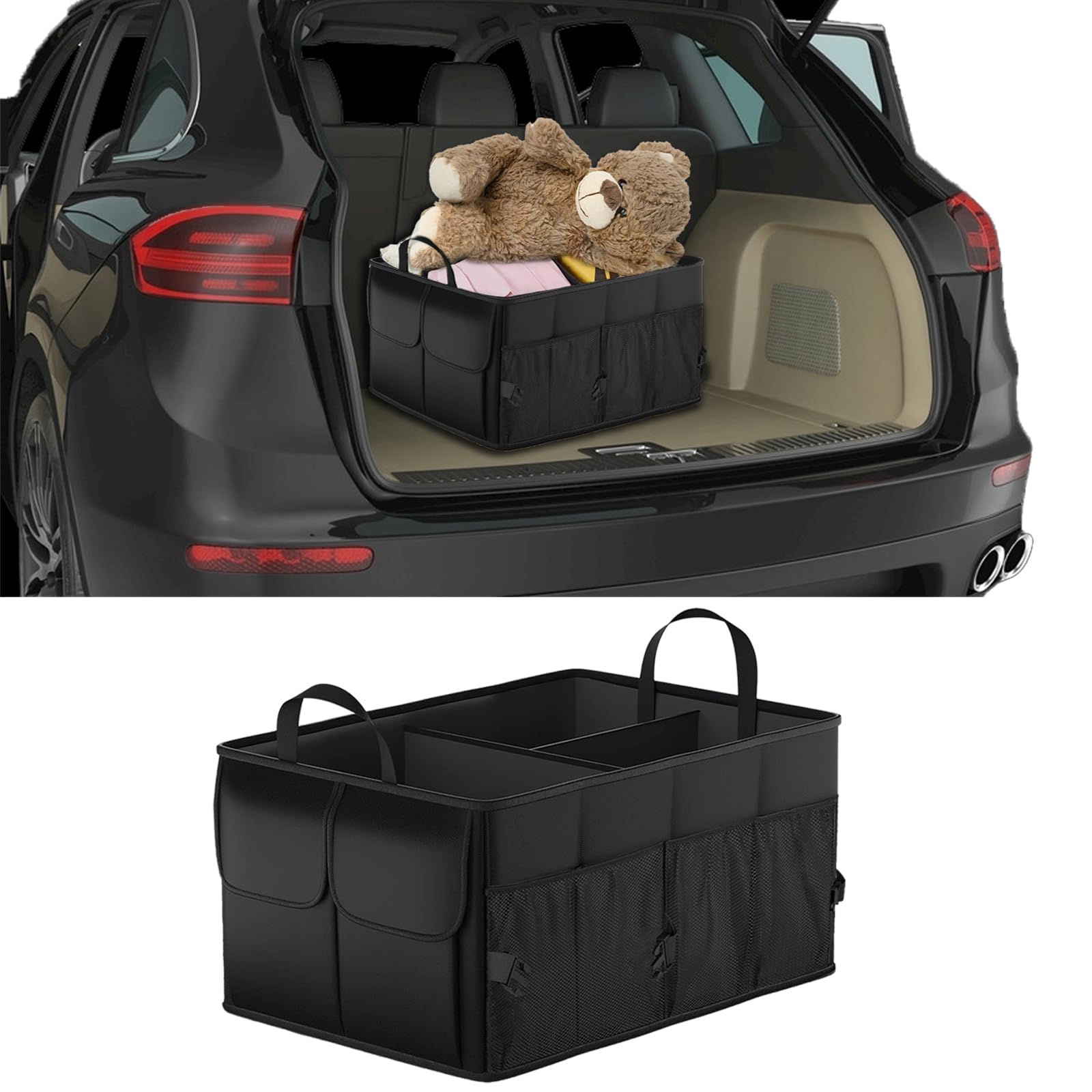 VBGURR 1Stück Kofferraum Organizer, Wasserdicht Auto Kofferraum Organizer Mit Fächern, Auto Box Kofferraums (Schwarz) 1 Stück Angebot bei HelloDeals