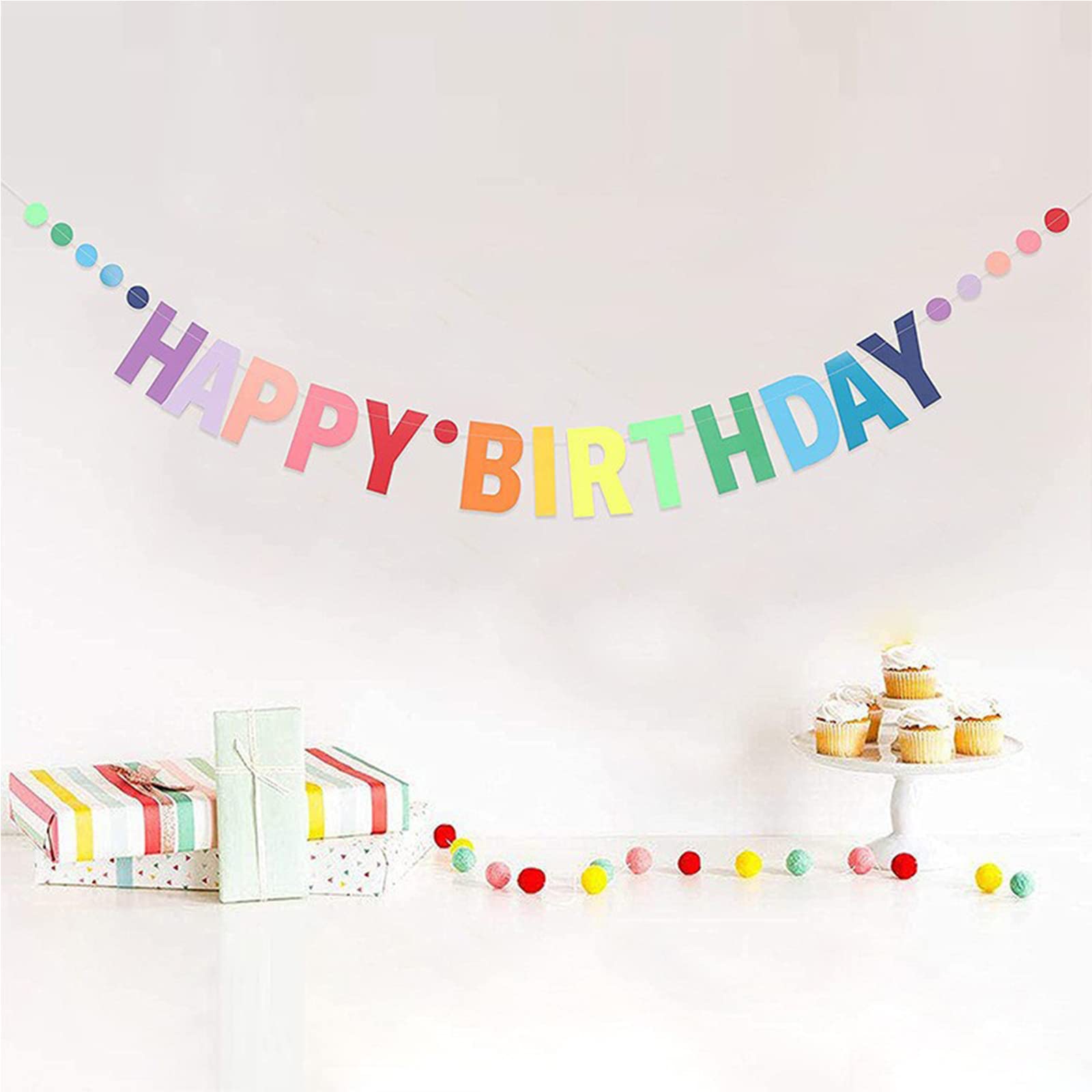 Hefoklu Happy Birthday Banner Geburtstagsdeko Pre-Strung Bunte Dekoration Girlande Erste Baby Dusche Regenbogen Party Supplies Papier Flagge Buchstaben für Erwachsene, Kinder, Mädchen, Frauen Deko Angebot bei HelloDeals
