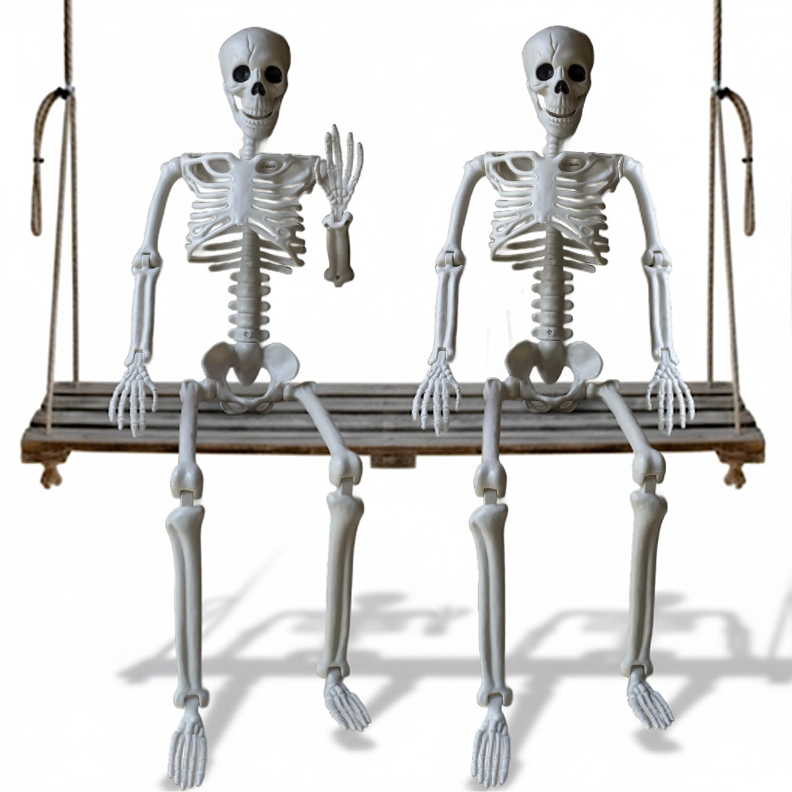 Bstalpine 2 Stück 90 cm Halloween Skelett, Plastik-Skelett mit beweglichen Gelenken, Halloween Skelett Lebensgroß für Dekoration im Außenbereich, Innenräumen, Zuhause, Garten und Rasen 90cm X 2 Angebot bei HelloDeals