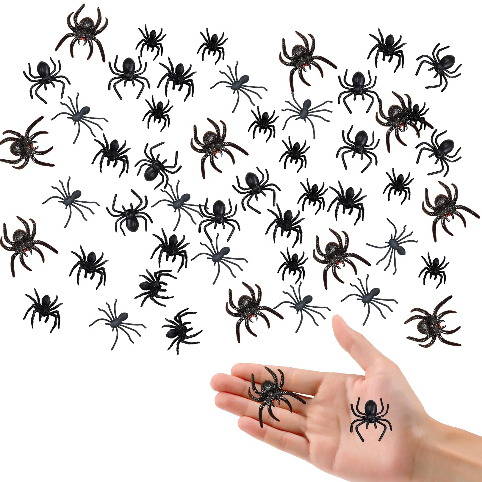 Spinnen,50 Stück Spider Modell,Halloween Deko Spinne,Plastik Spinnen Tisch Klein,Band Dekorationen für Dekorations,Gruselig Halloween-Spinne,Kunststoff Angebot bei HelloDeals