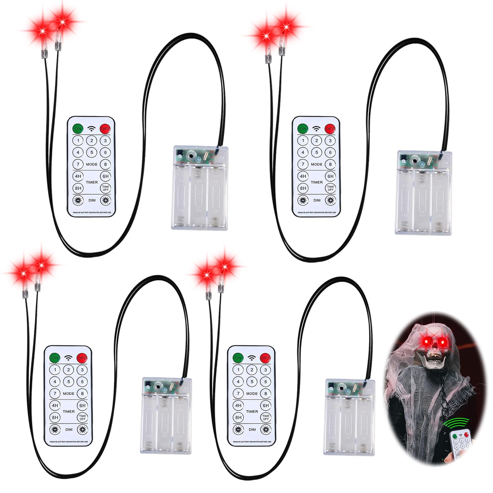 XIESUNUN 4 Stück Halloween LED Leuchtende Augen für Halloween Deko Skelette,Totenköpfe,Kürbisse,Grabsteine,LED Augen Dekoration,Kostüm Cosplay Masken,Horror-Dekoration Timer & 8 Modi(Rot) 4 Rot Angebot bei HelloDeals