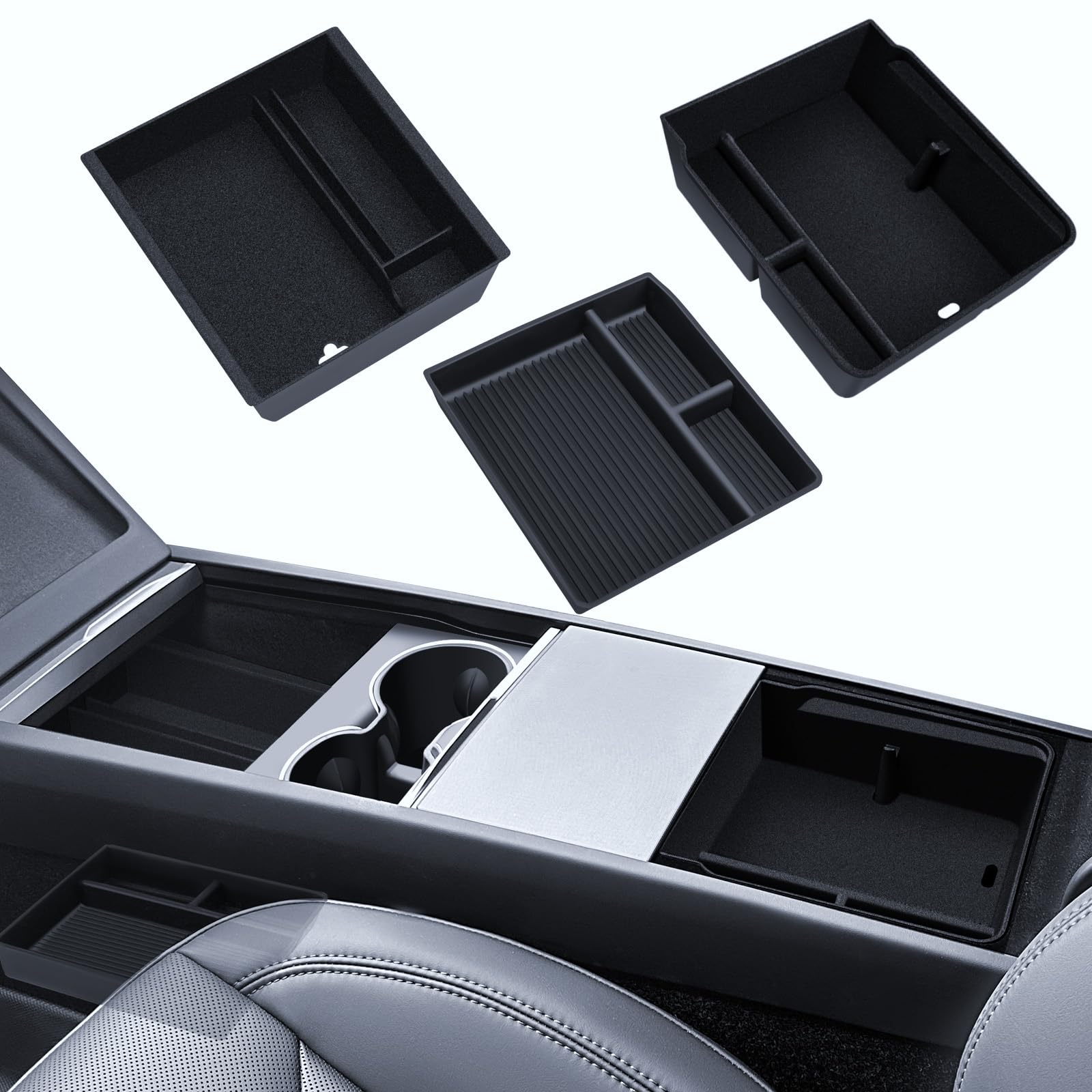 LANTU 3 Pcs Zubehör für Tesla Model 3 2024-2025 Mittelkonsole Organizer, Silikon Organizer Tray und Armlehne Aufbewahrungsbox (Beflockung) Flocking Angebot bei HelloDeals