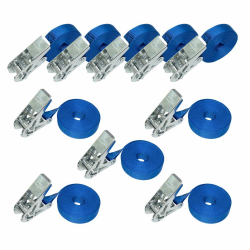 Amazon Basics Spanngurte mit Ratschenschloss, 6 m lang, 25 mm breit, Belastbarkeit 800 kg, entspricht DIN EN 12195-2, 10 Stück, Blau Ratchet Lashing Strap Angebot bei HelloDeals
