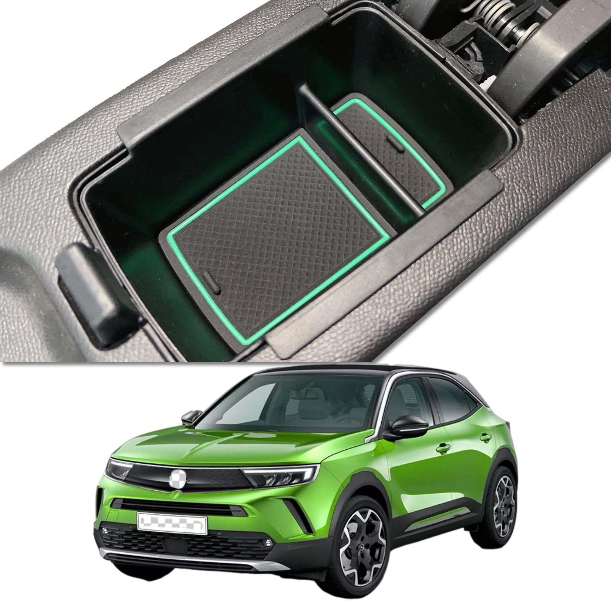 MEDZUK Kompatibel mit Opel Mokka B | Mokka-e 2020-2024 2025 Auto Mittelkonsole Aufbewahrungsbox Armlehnen Tray Center Console Organizer Handschuhfach Zubehör (Grün) Angebot bei HelloDeals