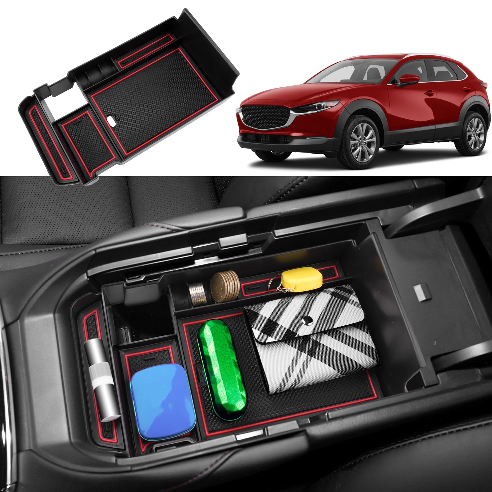 Coleya Mittelkonsole Aufbewahrungsbox Kompatibel mit Mazda CX-30 2019-2024, Mazda CX 30 Zubehör Armlehne Organizer, CX-30 Mittelarmlehne Handschuhfach Mit Rutschfestermatte (Rot) Für Mazda CX-30 Rot Angebot bei HelloDeals