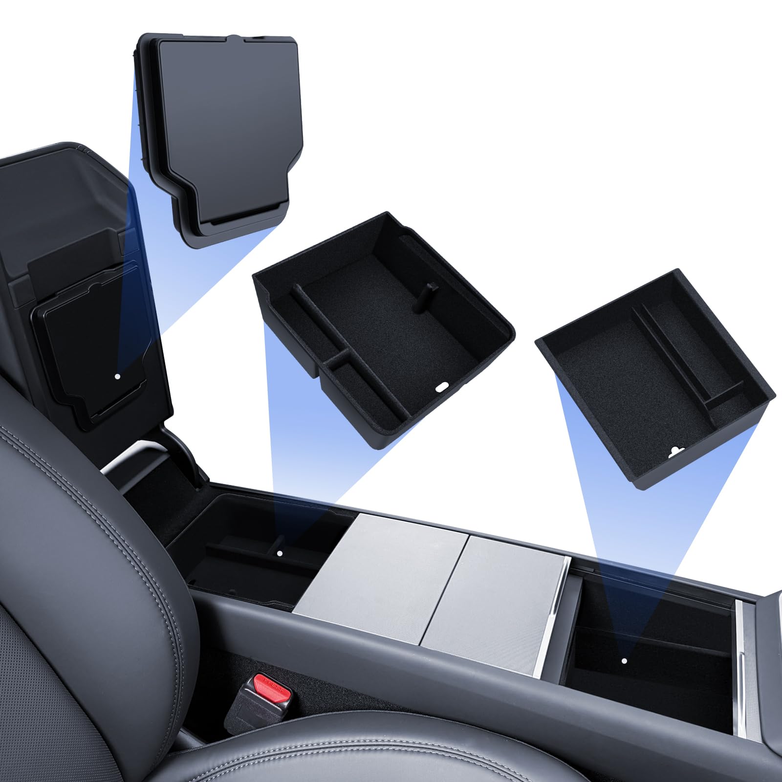 LANTU 3 Pcs Zubehör für Tesla Model Y 2025 Juniper Mittelkonsole Organizer, Armlehne Aufbewahrungsbox und Versteckte Box (Beflockung) Model Y 2021-2024 Angebot bei HelloDeals
