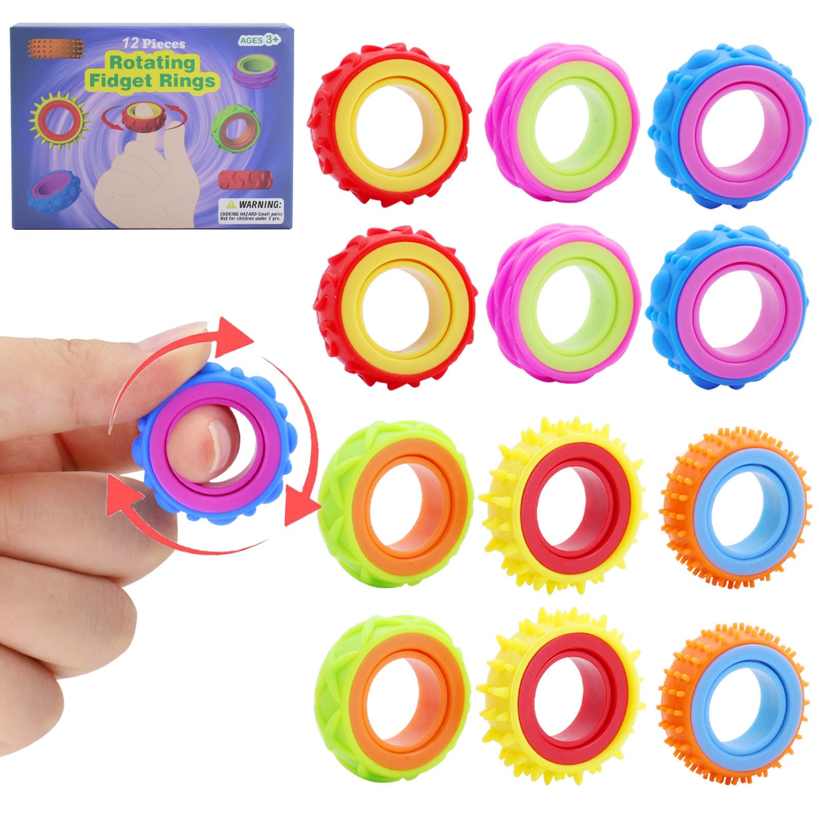 12 Stück Fidget Ring Toys für Kinder Erwachsene, Finger-Spinner-Ringe, Zappelspielzeuge für Kinder, Sensorik Autismus für Spielzeug, Anti Stress Autismus Spielzeug, Fidget Squishy Toy Angebot bei HelloDeals