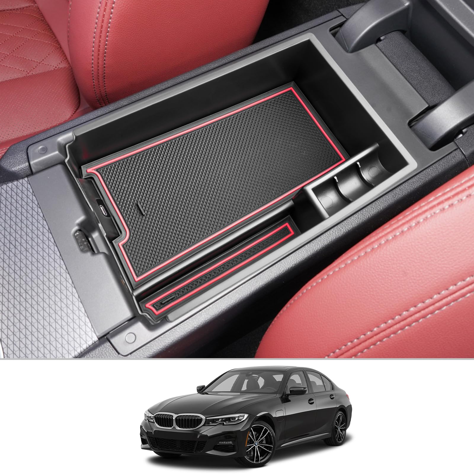 CDEFG Kompatibel mit BMW 3er G20 G21 2019-2023 2024 / 4er G22 / i3 G28 i4 G26 2024 Facelift Mittelkonsole Organizer Aufbewahrungsbox Instrumententafel Aufbewahrung Auto Center Console 3er 4er Zubehör Armlehne Rot Angebot bei HelloDeals