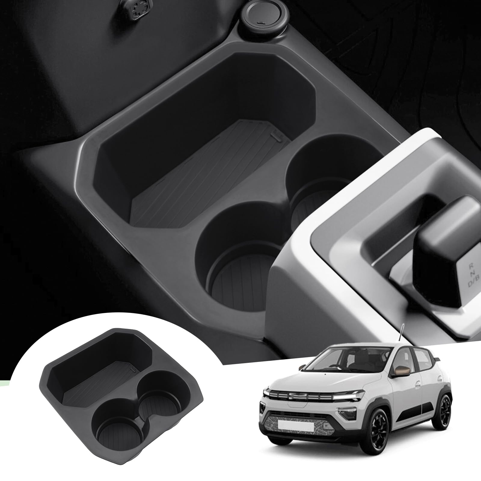 [Facelift 2025] GAFAT Neu Dacia Spring Electric EV 2025 2026 Mittelkonsole Aufbewahrungsbox, Dacia Spring ab 2025 Organizer Tray Unten die Mittelkonsole mit 2 Getränkehalter (2025-) mit 2 Getränkehalter Angebot bei HelloDeals