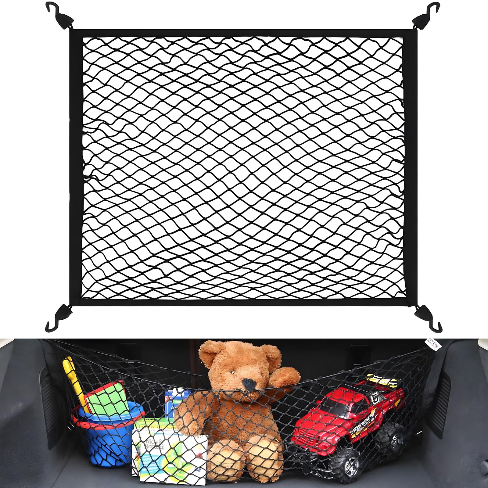 Gepäcknetz, Kofferraumnetz Gepäcknetz Auto 80x60cm Erstreckt Sich auf 160x120cm, gepäcknetz Wohnmobil für Kofferraum Autodach mit 4 ABS Haken für die Meisten Autos Angebot bei HelloDeals
