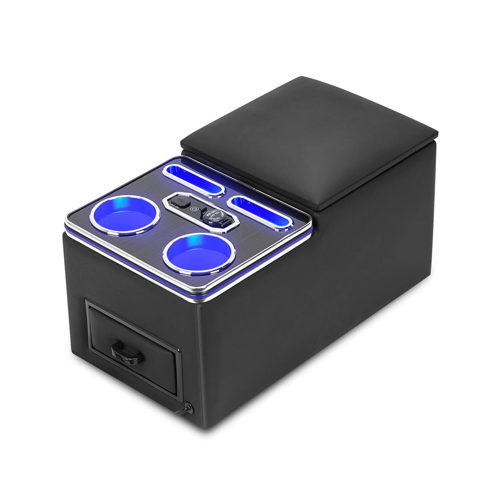 CEMOFE Mittelkonsole Auto mit Ablagen Staufach, Upgrade Mittelkonsole Organizer Auto mit 7 Farben LED-Leuchten und USB, Universal Mittelkonsole Auto Rückbank & Beifahrersitz für Bus,LKW,Van,SUV,Auto 7-farbiges LED-Licht + Schublade Angebot bei HelloDeals