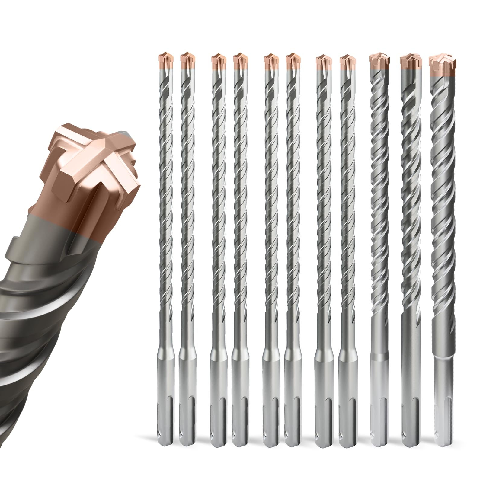 ZENIX SDS Plus Bohrer set 11-tlg [Ø4-14×210mm] - Titanbeschichtete 4-Schneiden | 40CR-Stahl 4~14×260mm(beschichteter Hammerbohrer） Angebot bei HelloDeals