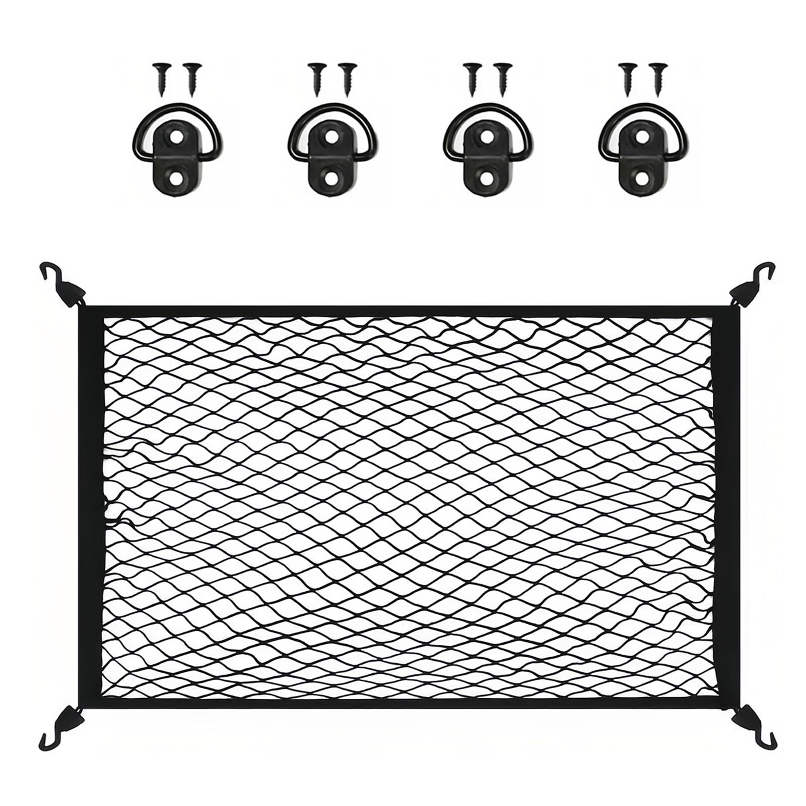 Pmueuff Gepäcknetz Auto, 100 x 80 cm Kofferraumnetz Auto Gepäcknetz Erstreckt Sich auf 160 x 140 cm, Kofferraum Netztasche, Kofferraum Netz Ladungssicherung mit 4 ABS Haken für die Meisten Autos Angebot bei HelloDeals