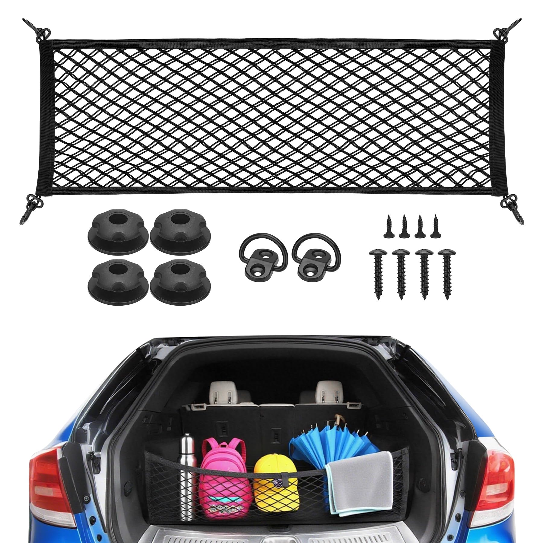 Fit4drive 90 x 30 cm Gepäcknetz Auto Kofferraumnetz für Auto Ladungssicherung, Kofferraum Netz Gepäck Organizer die Aufbewahrung von Ladung, Kleinwaren, Werkzeugen im Stamm von SUVs, Limousinen, Trans Angebot bei HelloDeals